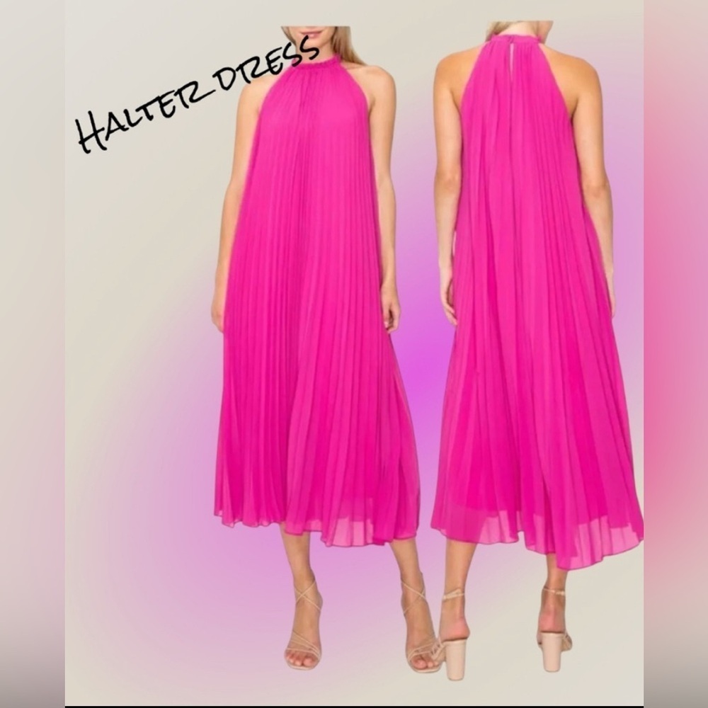 NWOT-Elegant Pink Halter Dress